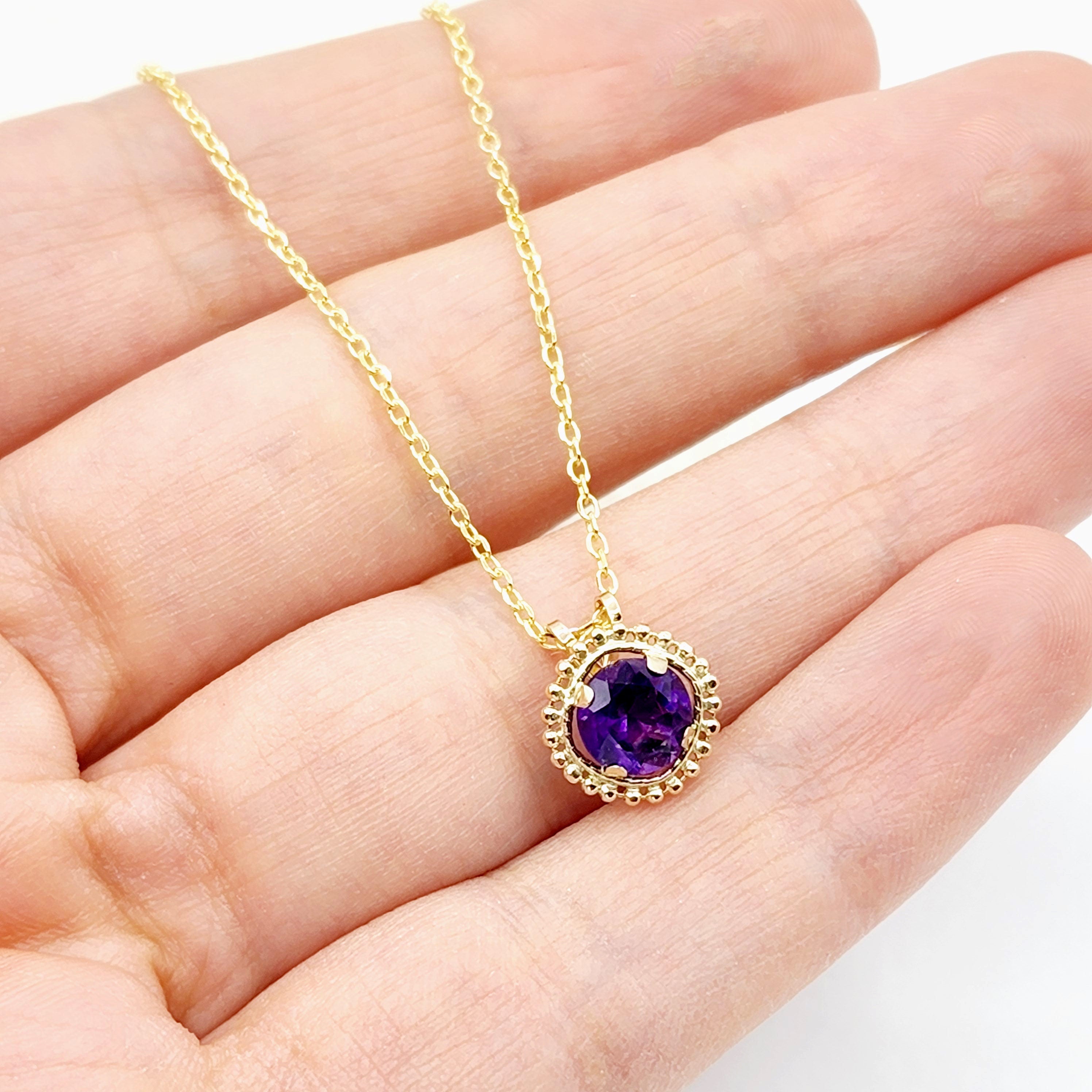 Gold Amethyst Pendant | 10K Yellow Gold Milgrain Natural Amethyst 6x6mm Pendant | Genuine Amethyst Necklace for Women