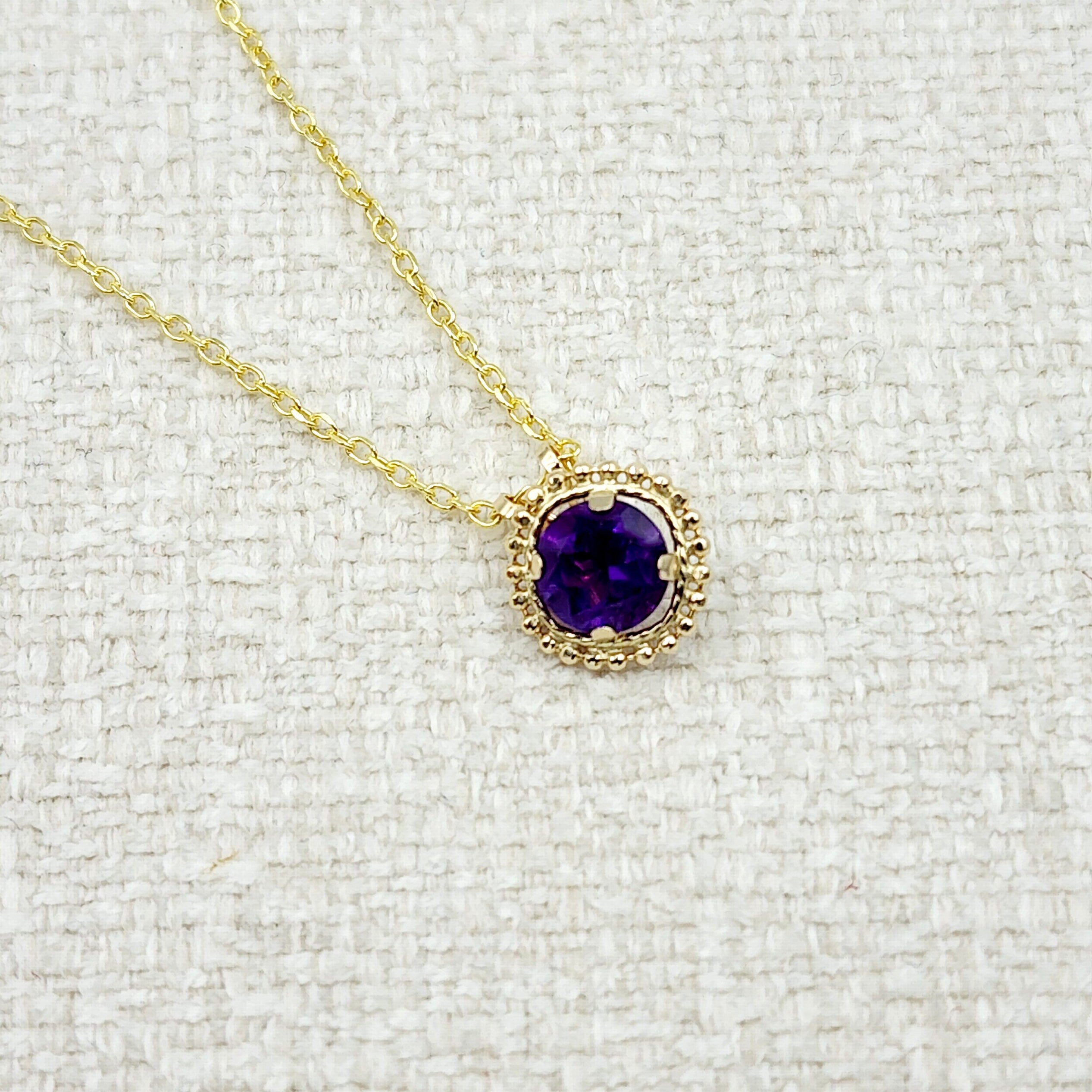 Gold Amethyst Pendant | 10K Yellow Gold Milgrain Natural Amethyst 6x6mm Pendant | Genuine Amethyst Necklace for Women
