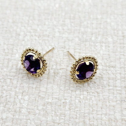 Gold Amethyst Earrings | 10K Yellow Gold Milgrain Design Genuine Amethyst 6x6mm Stud Earrings | Genuine Amethyst Earrings for Women
