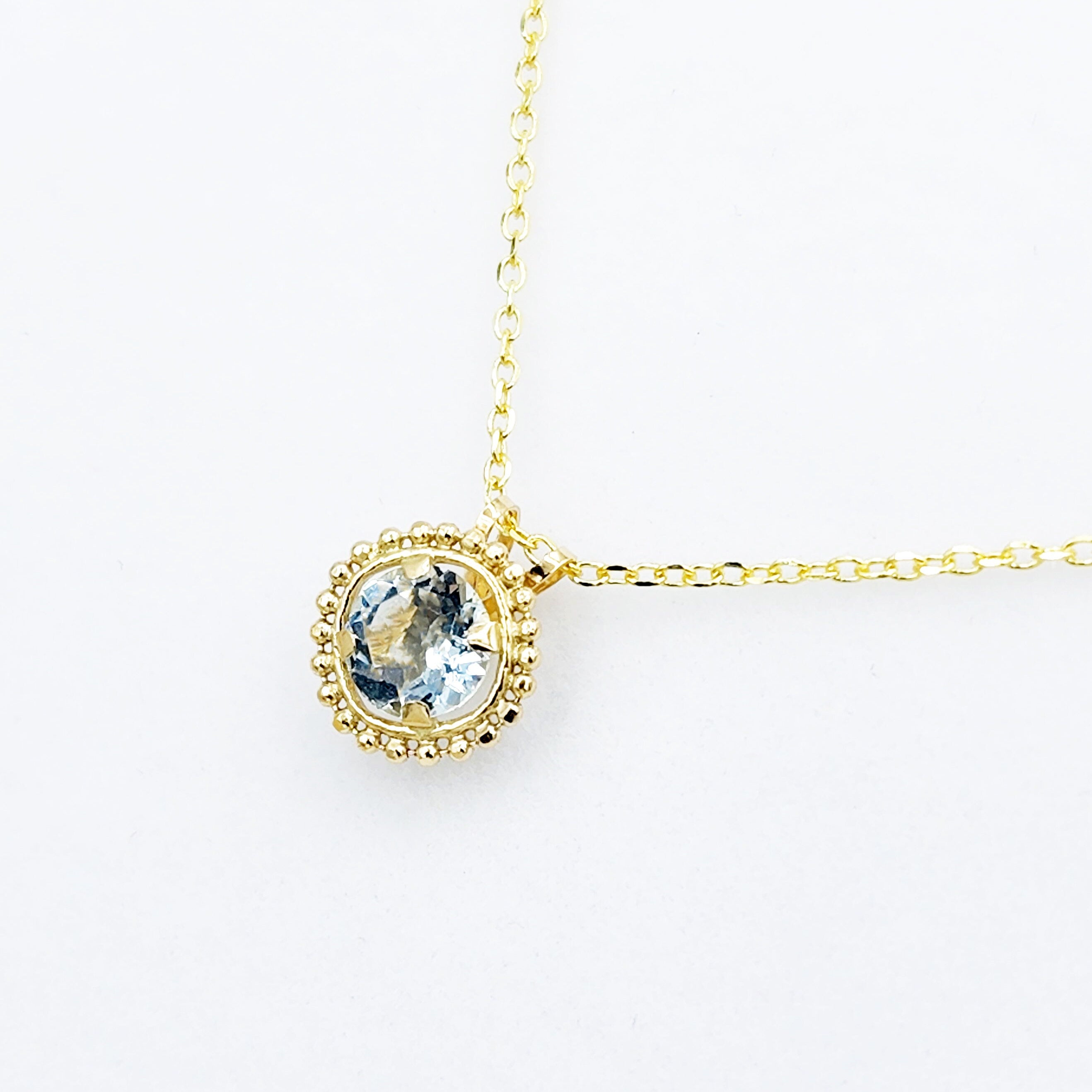 Gold Aquamarine Pendant | 10K Yellow Gold Milgrain Genuine Aquamarine 6x6mm Pendant | Genuine Aquamarine Necklace for Women