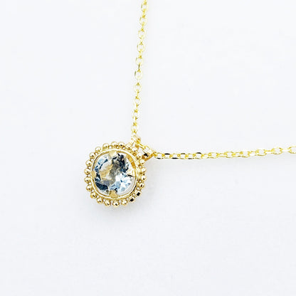 Gold Aquamarine Pendant | 10K Yellow Gold Milgrain Genuine Aquamarine 6x6mm Pendant | Genuine Aquamarine Necklace for Women