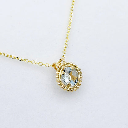 Gold Aquamarine Pendant | 10K Yellow Gold Milgrain Genuine Aquamarine 6x6mm Pendant | Genuine Aquamarine Necklace for Women
