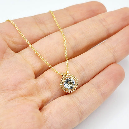 Gold Aquamarine Pendant | 10K Yellow Gold Milgrain Genuine Aquamarine 6x6mm Pendant | Genuine Aquamarine Necklace for Women