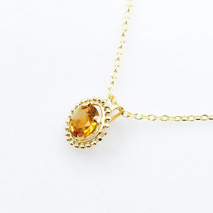 Gold Citrine Pendant | 10K Yellow Gold Milgrain Genuine Citrine 6x6mm Pendant | Citrine Necklace for Women