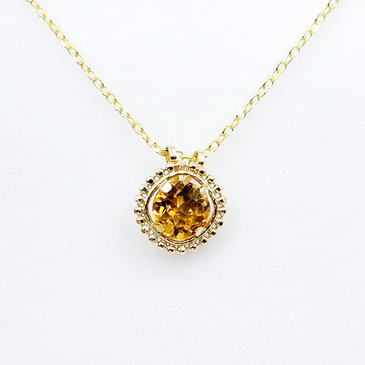 Gold Citrine Pendant | 10K Yellow Gold Milgrain Genuine Citrine 6x6mm Pendant | Citrine Necklace for Women