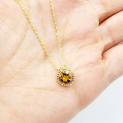 Gold Citrine Pendant | 10K Yellow Gold Milgrain Genuine Citrine 6x6mm Pendant | Citrine Necklace for Women