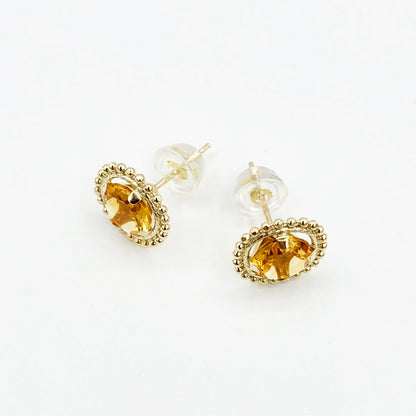 Gold Citrine Earrings, 10K Yellow Gold Milgrain Design Genuine Citrine 6x6mm Stud Earrings, November Birthstone Earrings Gift for Women