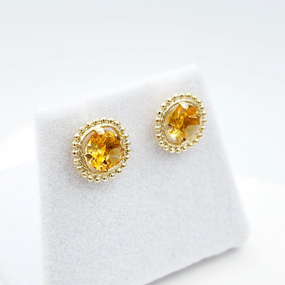 Gold Citrine Earrings, 10K Yellow Gold Milgrain Design Genuine Citrine 6x6mm Stud Earrings, November Birthstone Earrings Gift for Women