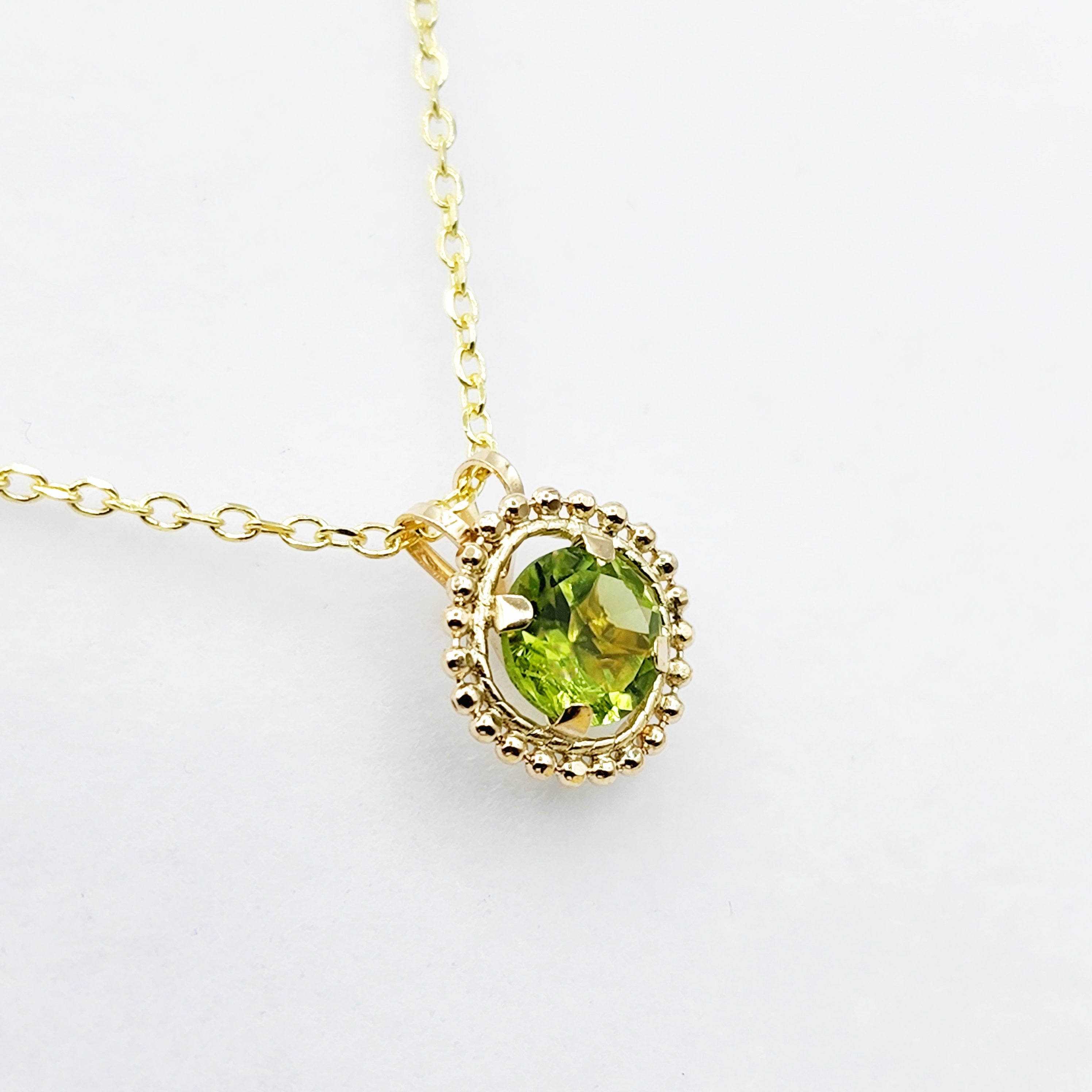 Gold Peridot Pendant | 10K Yellow Gold Milgrain Genuine Peridot 6x6mm Pendant | Peridot Necklace for Women