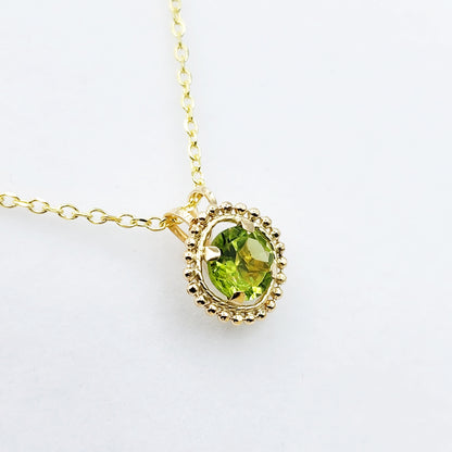 Gold Peridot Pendant | 10K Yellow Gold Milgrain Genuine Peridot 6x6mm Pendant | Peridot Necklace for Women