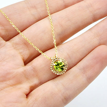 Gold Peridot Pendant | 10K Yellow Gold Milgrain Genuine Peridot 6x6mm Pendant | Peridot Necklace for Women