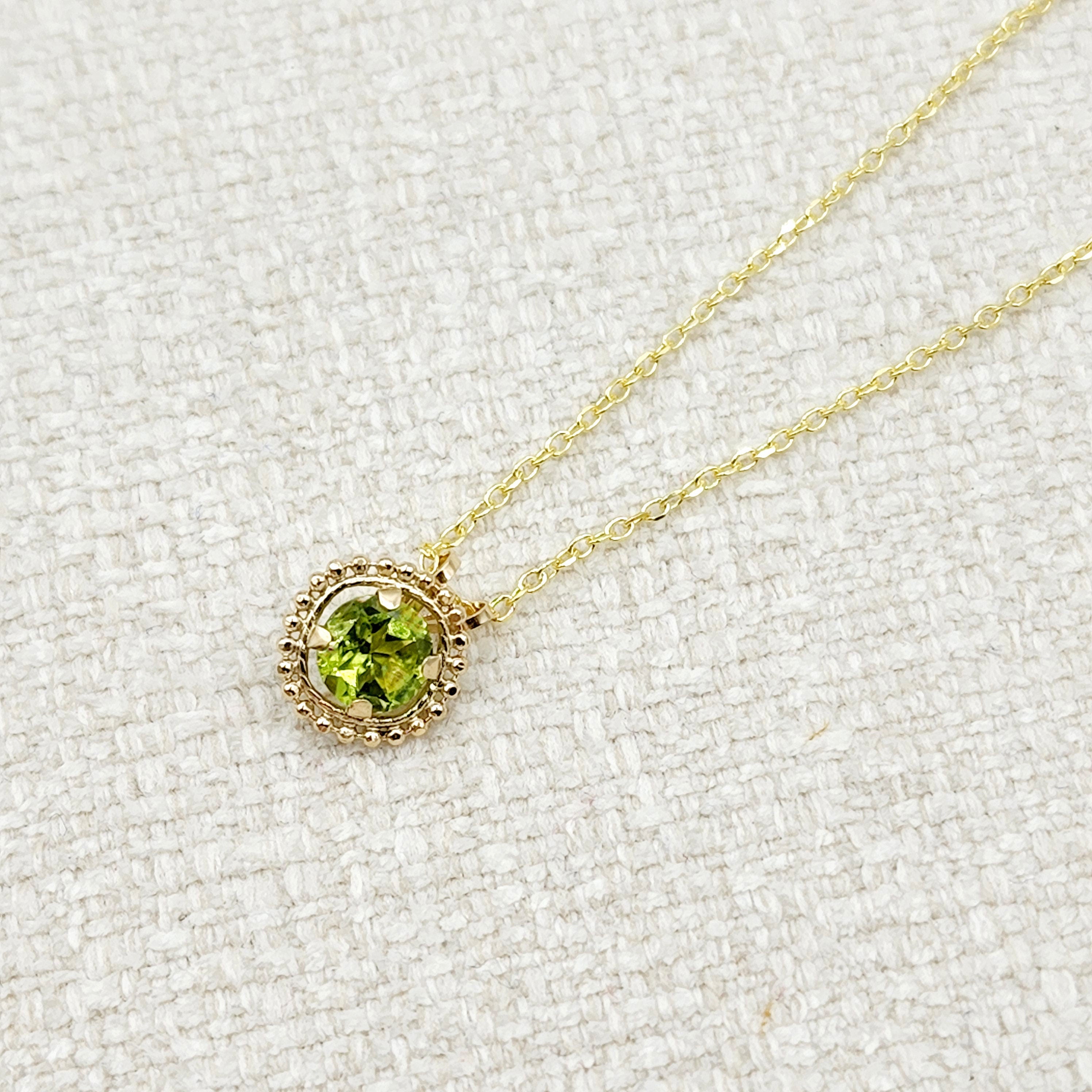 Gold Peridot Pendant | 10K Yellow Gold Milgrain Genuine Peridot 6x6mm Pendant | Peridot Necklace for Women