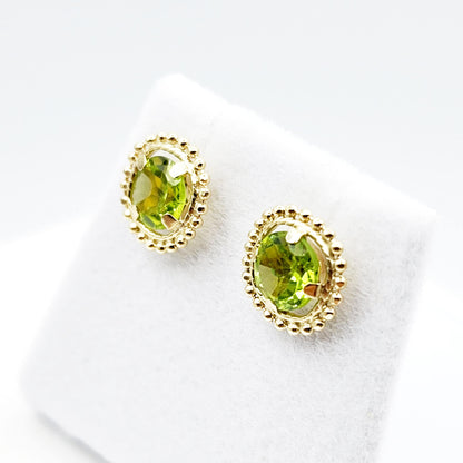 Gold Peridot Earrings, 10K Yellow Gold Milgrain Design Genuine Peridot 6x6mm Stud Earrings, Peridot Earrings for Women