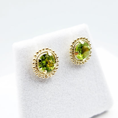 Gold Peridot Earrings, 10K Yellow Gold Milgrain Design Genuine Peridot 6x6mm Stud Earrings, Peridot Earrings for Women