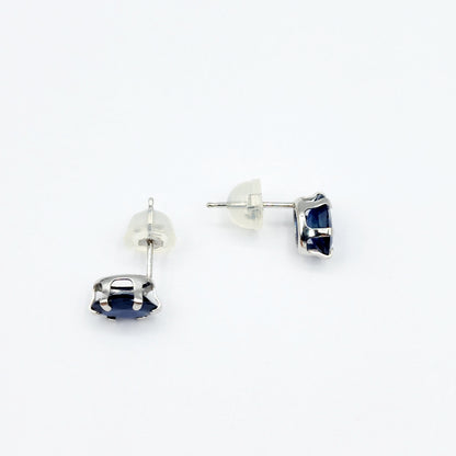 Blue Sapphire Earrings | 10K White Gold Natural Blue Sapphire 7x5mm Stud Earrings