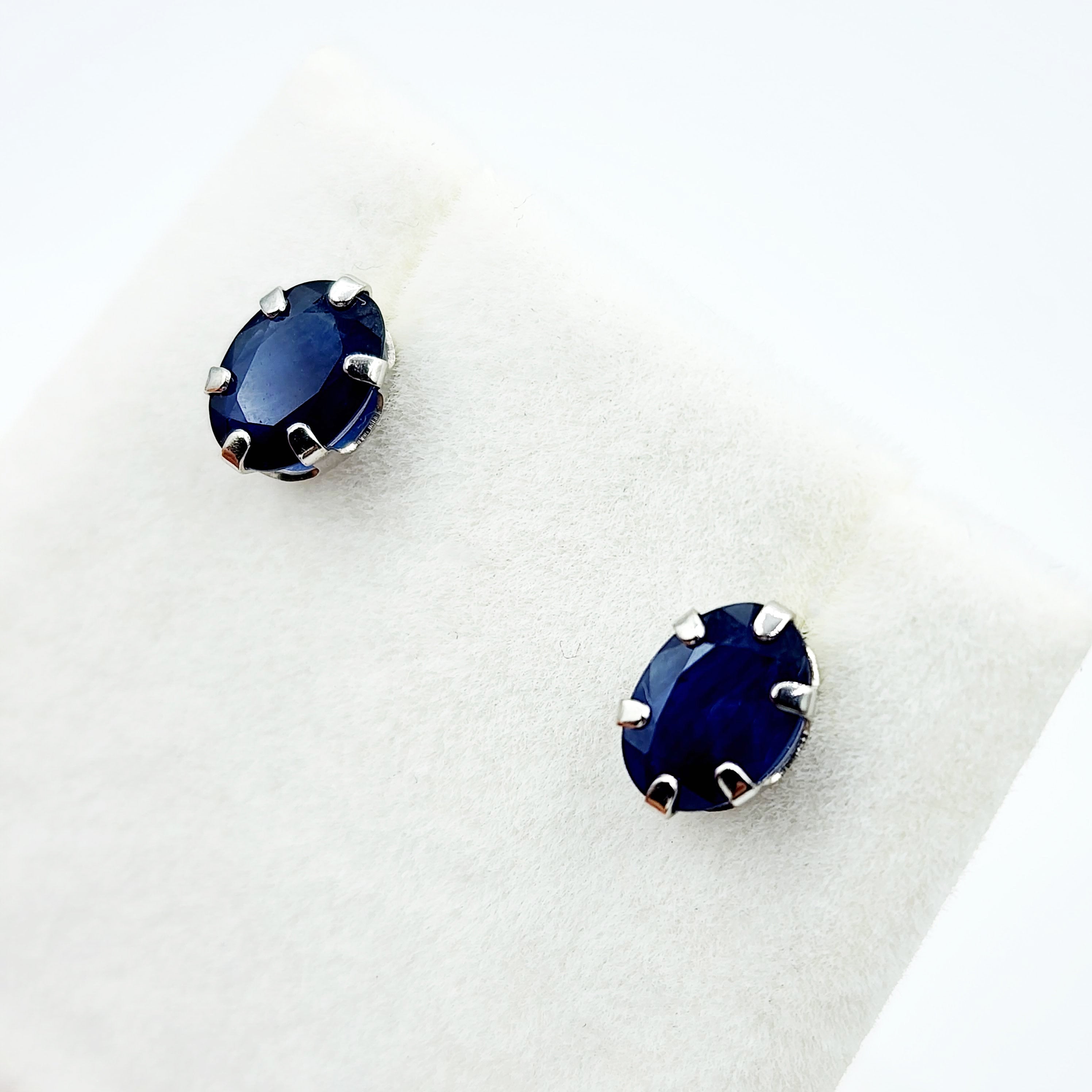 Blue Sapphire Earrings | 10K White Gold Natural Blue Sapphire 7x5mm Stud Earrings