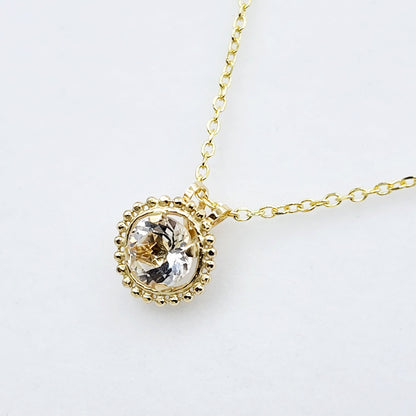 Gold White Topaz Pendant | 10K Yellow Gold Milgrain Genuine White Topaz 6x6mm Pendant | White Topaz Necklace for Women