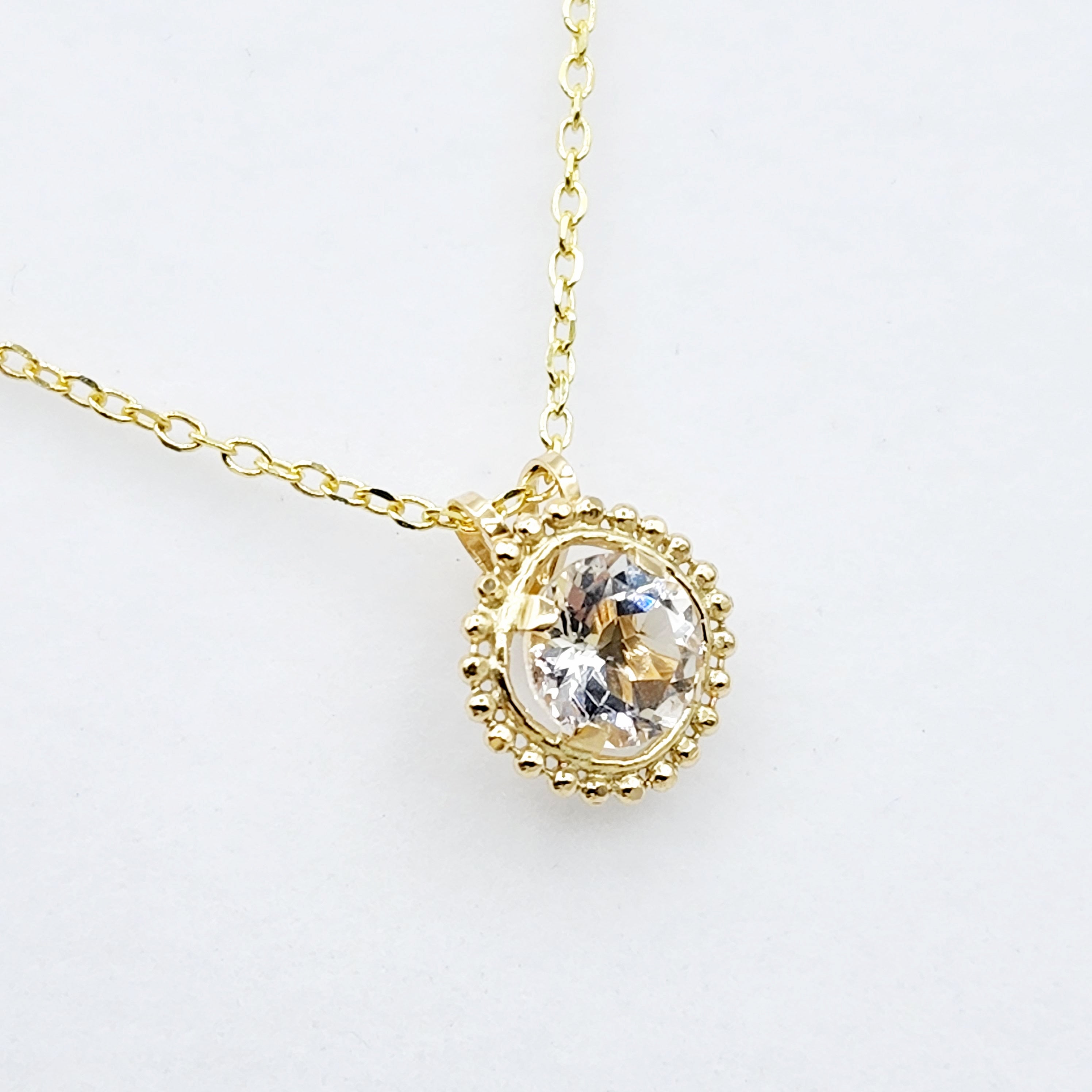 Gold White Topaz Pendant | 10K Yellow Gold Milgrain Genuine White Topaz 6x6mm Pendant | White Topaz Necklace for Women