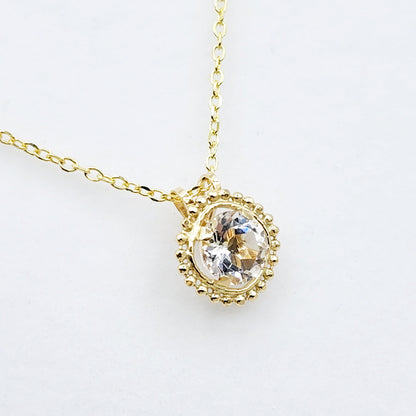 Gold White Topaz Pendant | 10K Yellow Gold Milgrain Genuine White Topaz 6x6mm Pendant | White Topaz Necklace for Women