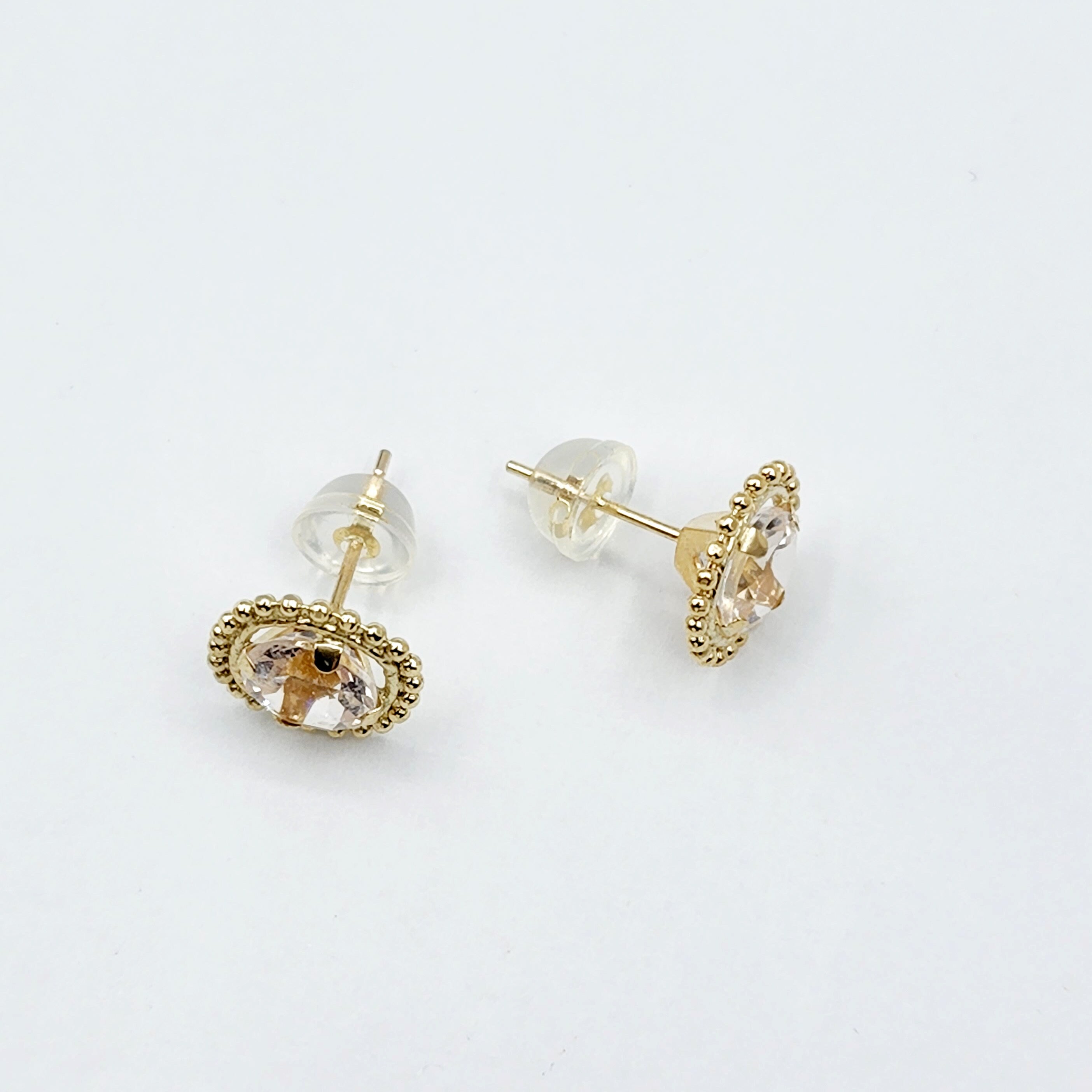 Gold White Topaz Earrings, 10K Yellow Gold Milgrain Genuine White Topaz 6x6mm Stud Earrings, Fine jewelry, Elegant accessories, Gold Jewelry
