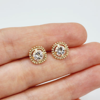 Gold White Topaz Earrings, 10K Yellow Gold Milgrain Genuine White Topaz 6x6mm Stud Earrings, Fine jewelry, Elegant accessories, Gold Jewelry