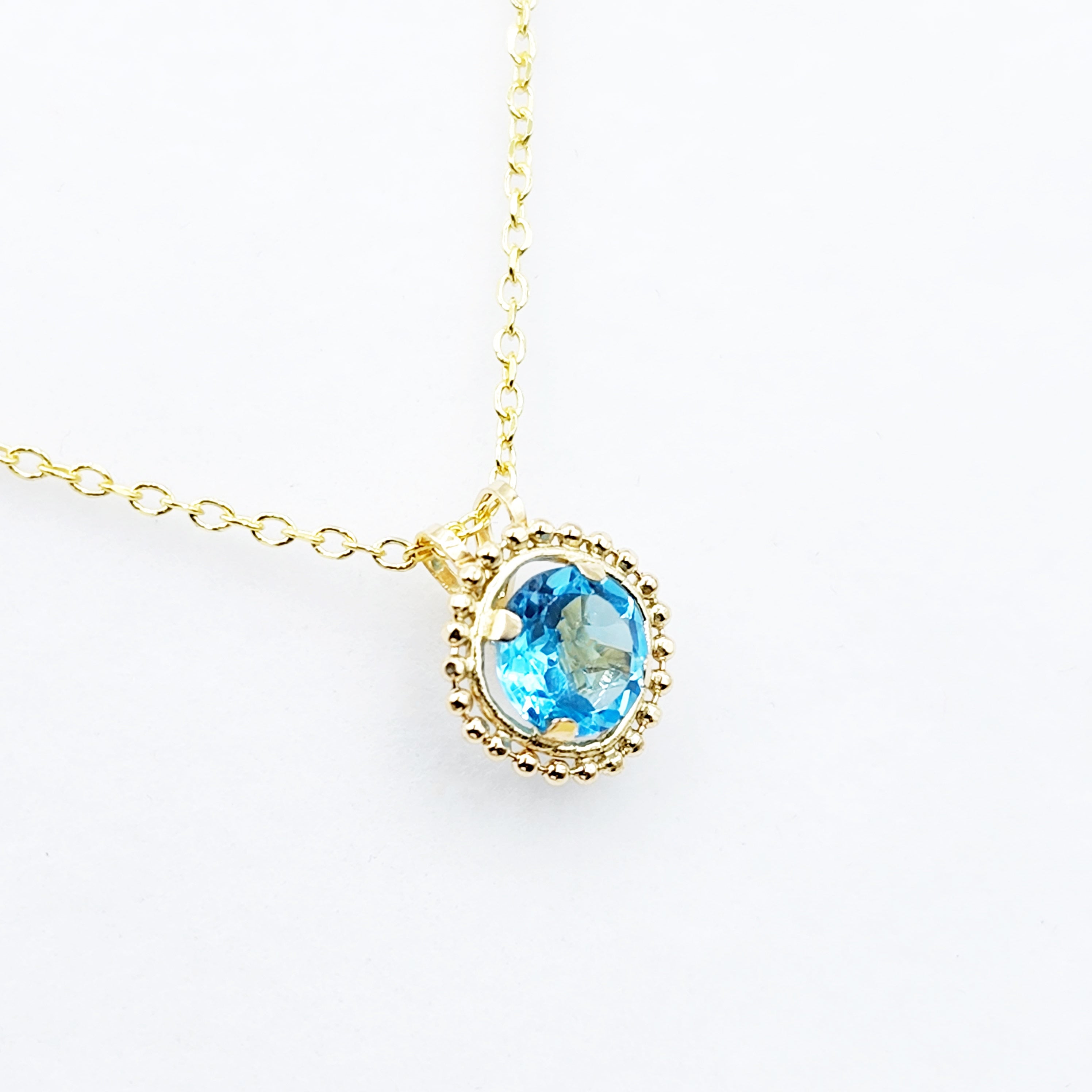 Gold Blue Topaz Pendant | 10K Yellow Gold Milgrain Genuine Blue Topaz 6x6mm Pendant | Blue Topaz Necklace for Women