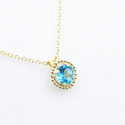 Gold Blue Topaz Pendant | 10K Yellow Gold Milgrain Genuine Blue Topaz 6x6mm Pendant | Blue Topaz Necklace for Women