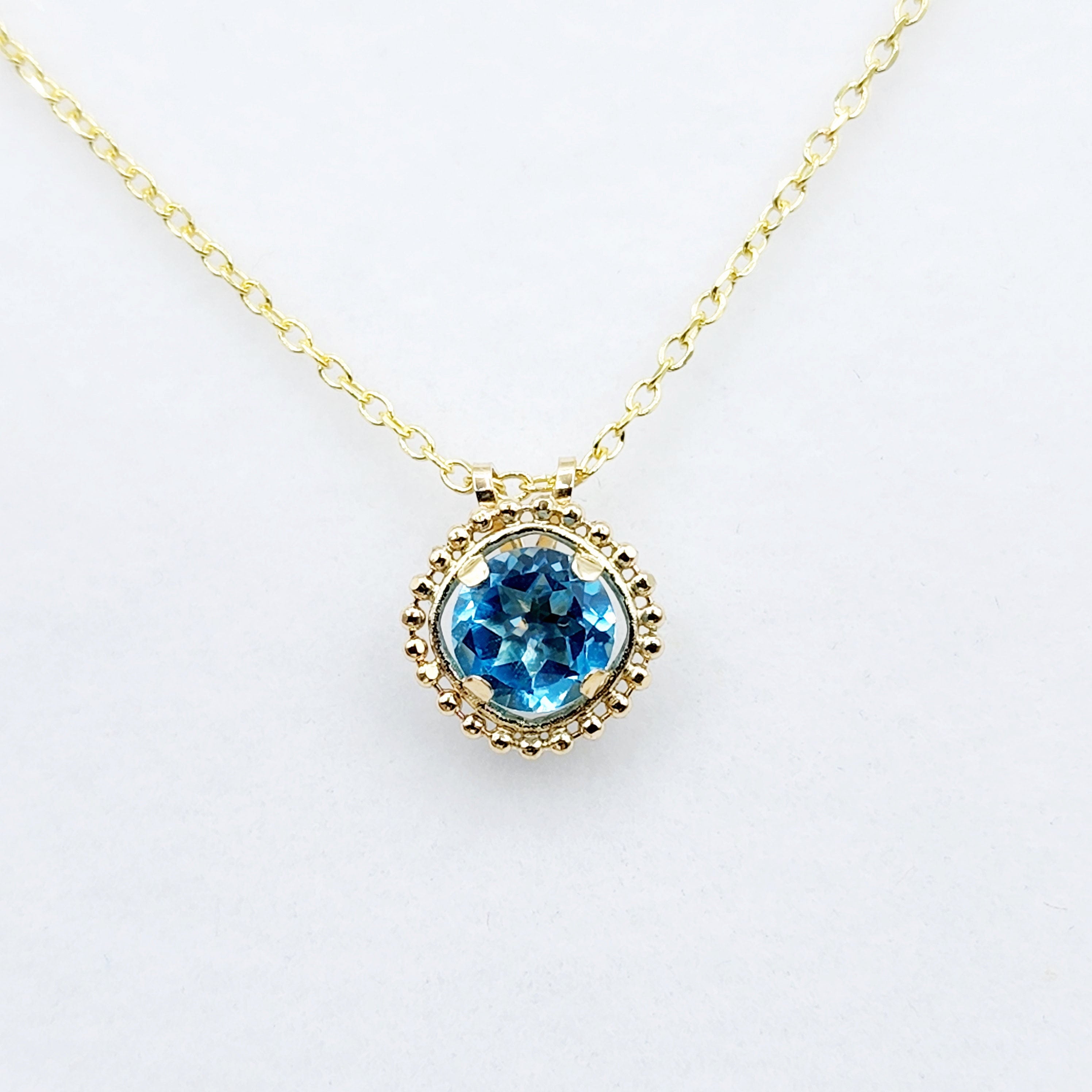 Gold Blue Topaz Pendant | 10K Yellow Gold Milgrain Genuine Blue Topaz 6x6mm Pendant | Blue Topaz Necklace for Women