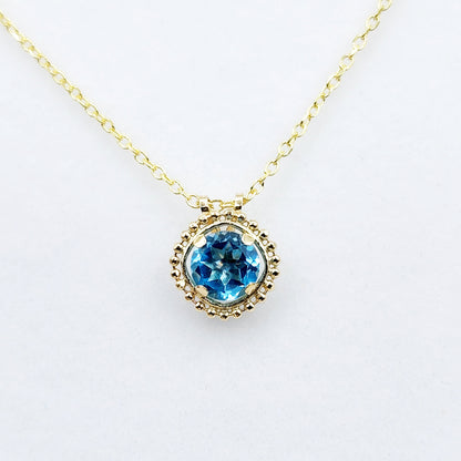 Gold Blue Topaz Pendant | 10K Yellow Gold Milgrain Genuine Blue Topaz 6x6mm Pendant | Blue Topaz Necklace for Women