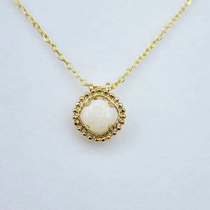 Gold Opal Pendant | 10K Yellow Gold Milgrain Genuine Opal 6x6mm Pendant | Opal Necklace for Women
