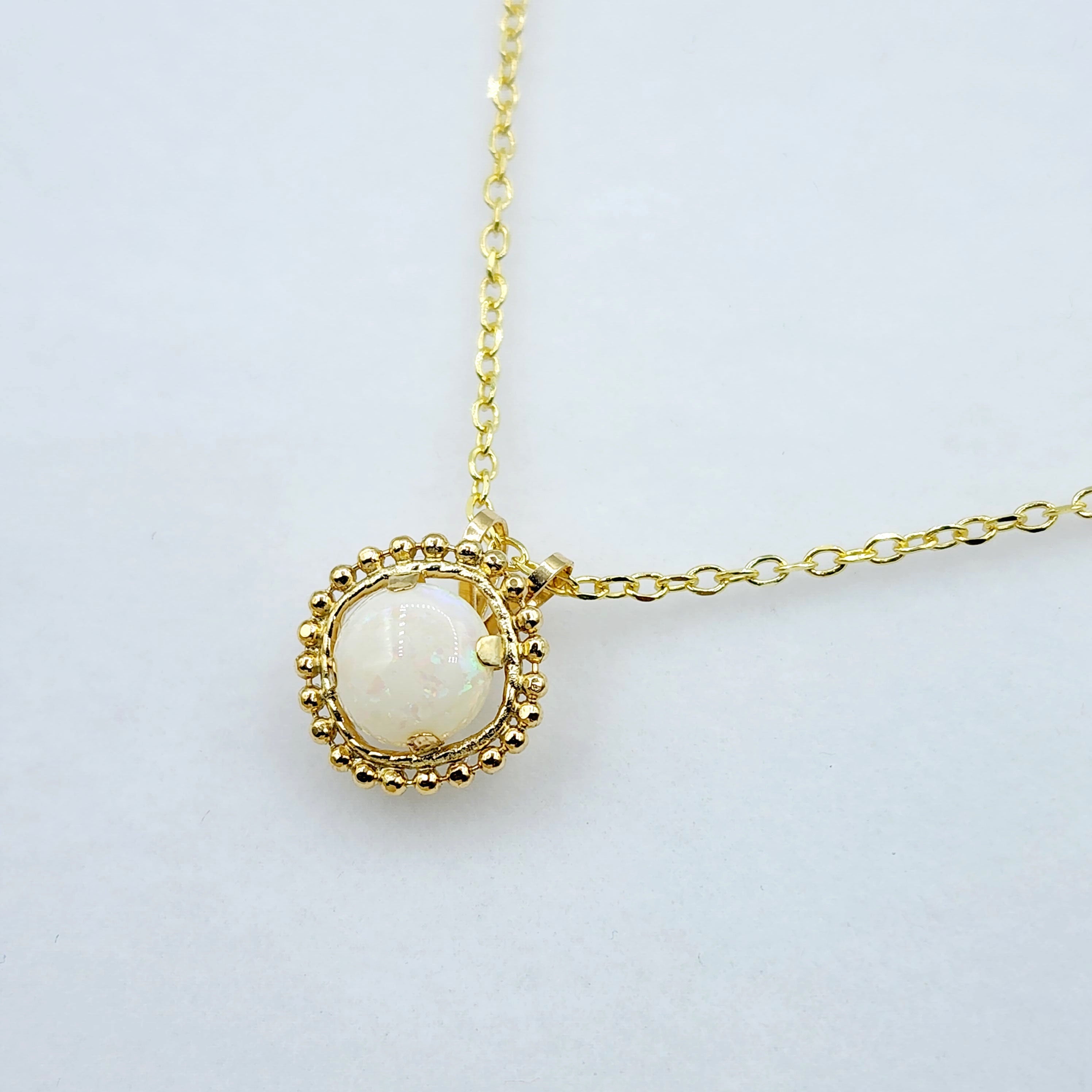 Gold Opal Pendant | 10K Yellow Gold Milgrain Genuine Opal 6x6mm Pendant | Opal Necklace for Women