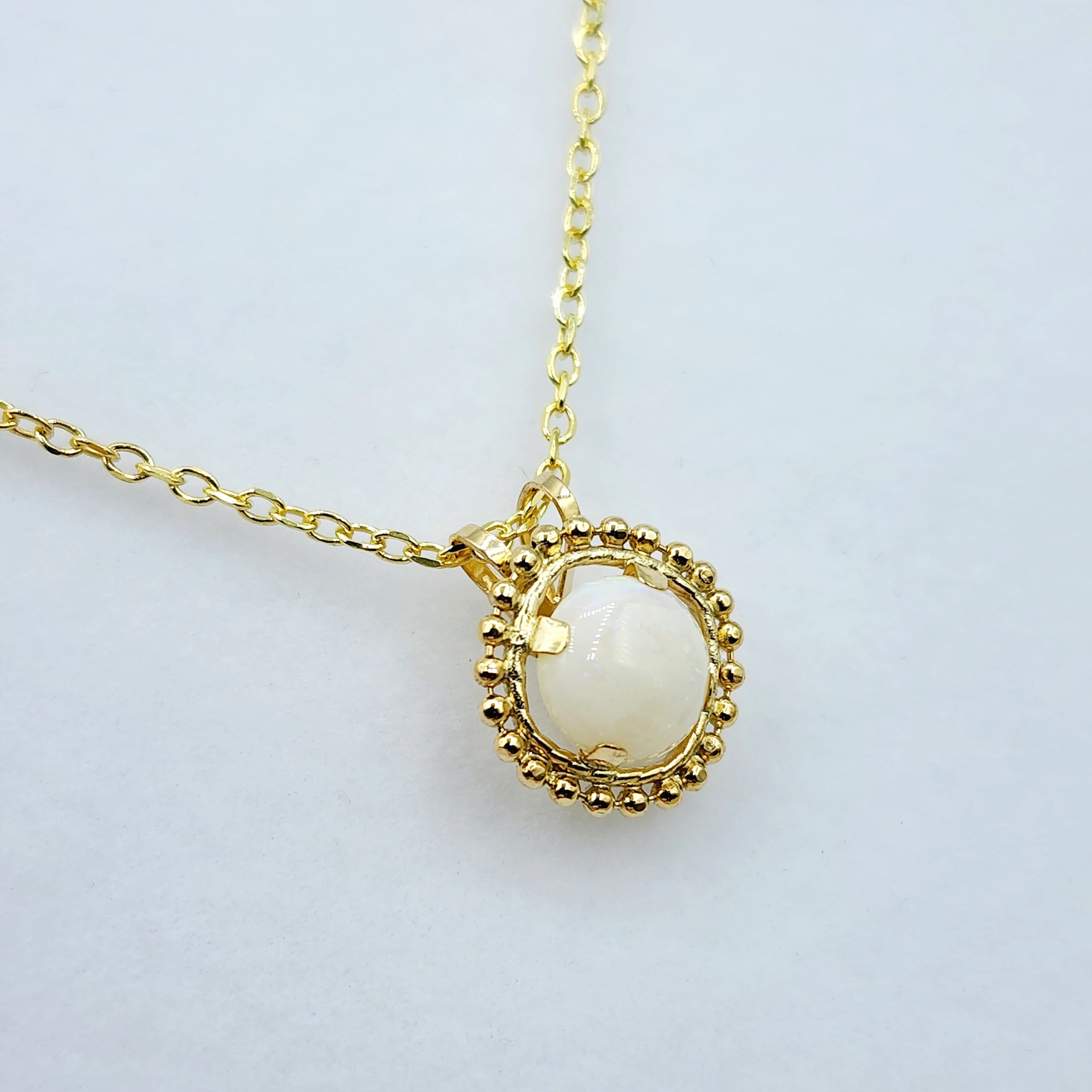 Gold Opal Pendant | 10K Yellow Gold Milgrain Genuine Opal 6x6mm Pendant | Opal Necklace for Women