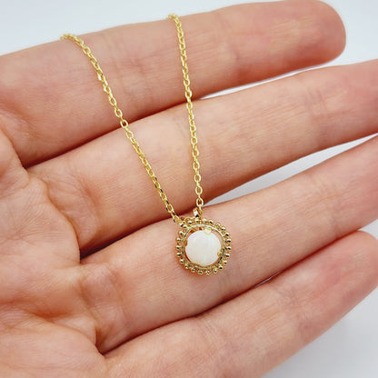 Gold Opal Pendant | 10K Yellow Gold Milgrain Genuine Opal 6x6mm Pendant | Opal Necklace for Women