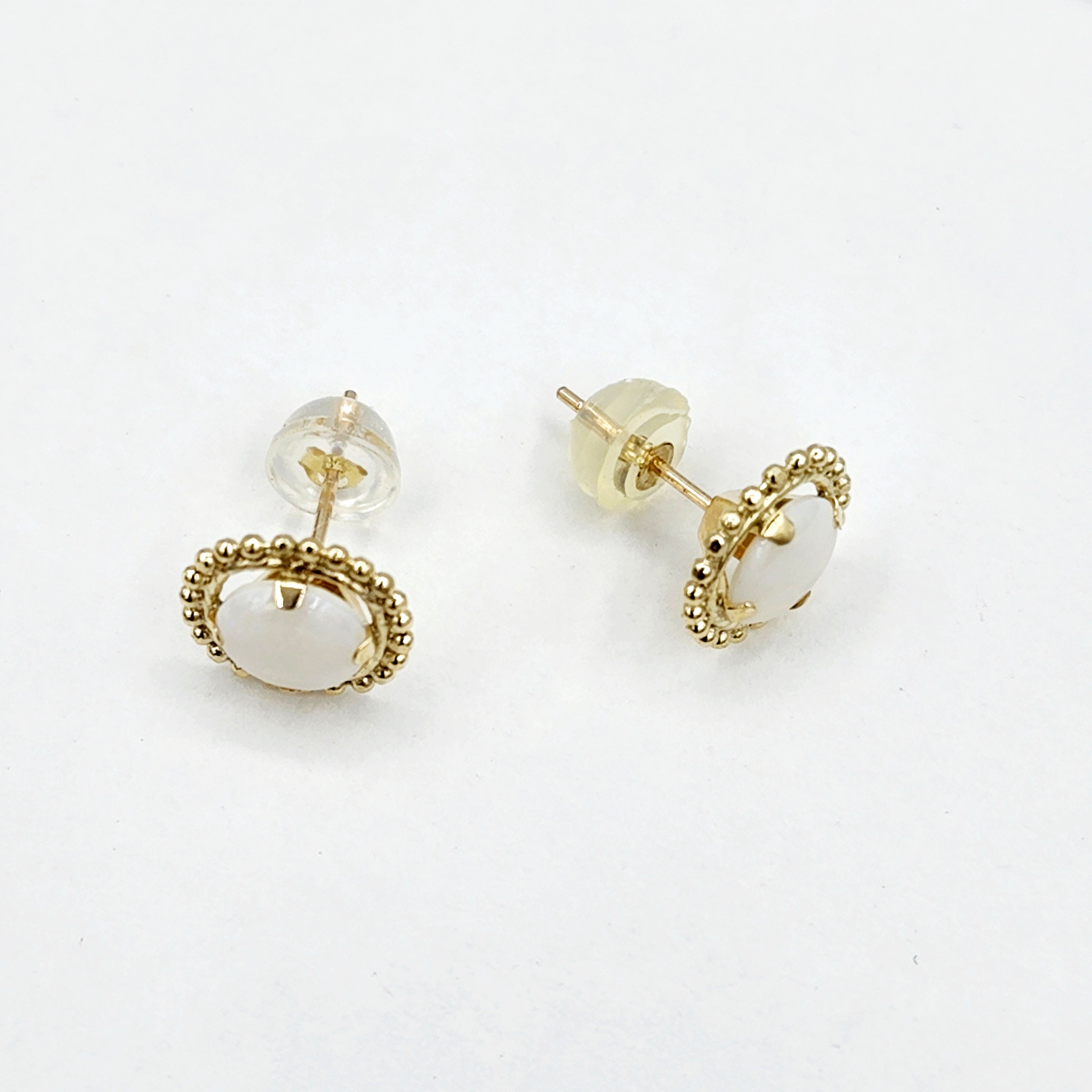 Gold Opal Stud Earrings, 10K Yellow Gold Milgrain Design Genuine Opal 6x6mm Stud Earrings , October Birthstone Earrings Gift for Women