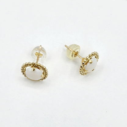 Gold Opal Stud Earrings, 10K Yellow Gold Milgrain Design Genuine Opal 6x6mm Stud Earrings , October Birthstone Earrings Gift for Women