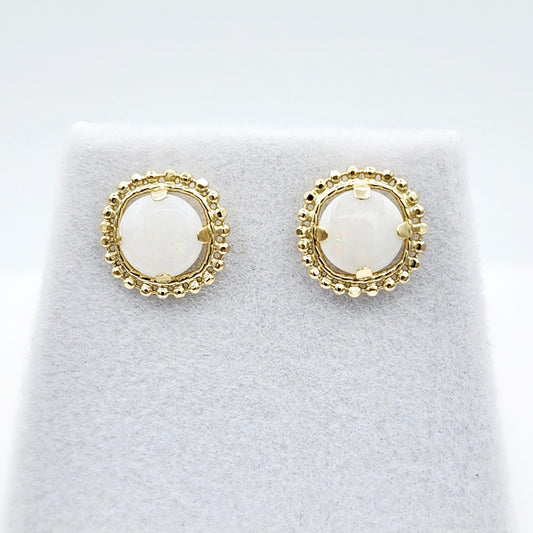 Gold Opal Stud Earrings, 10K Yellow Gold Milgrain Design Genuine Opal 6x6mm Stud Earrings , October Birthstone Earrings Gift for Women