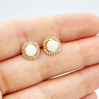 Gold Opal Stud Earrings, 10K Yellow Gold Milgrain Design Genuine Opal 6x6mm Stud Earrings , October Birthstone Earrings Gift for Women