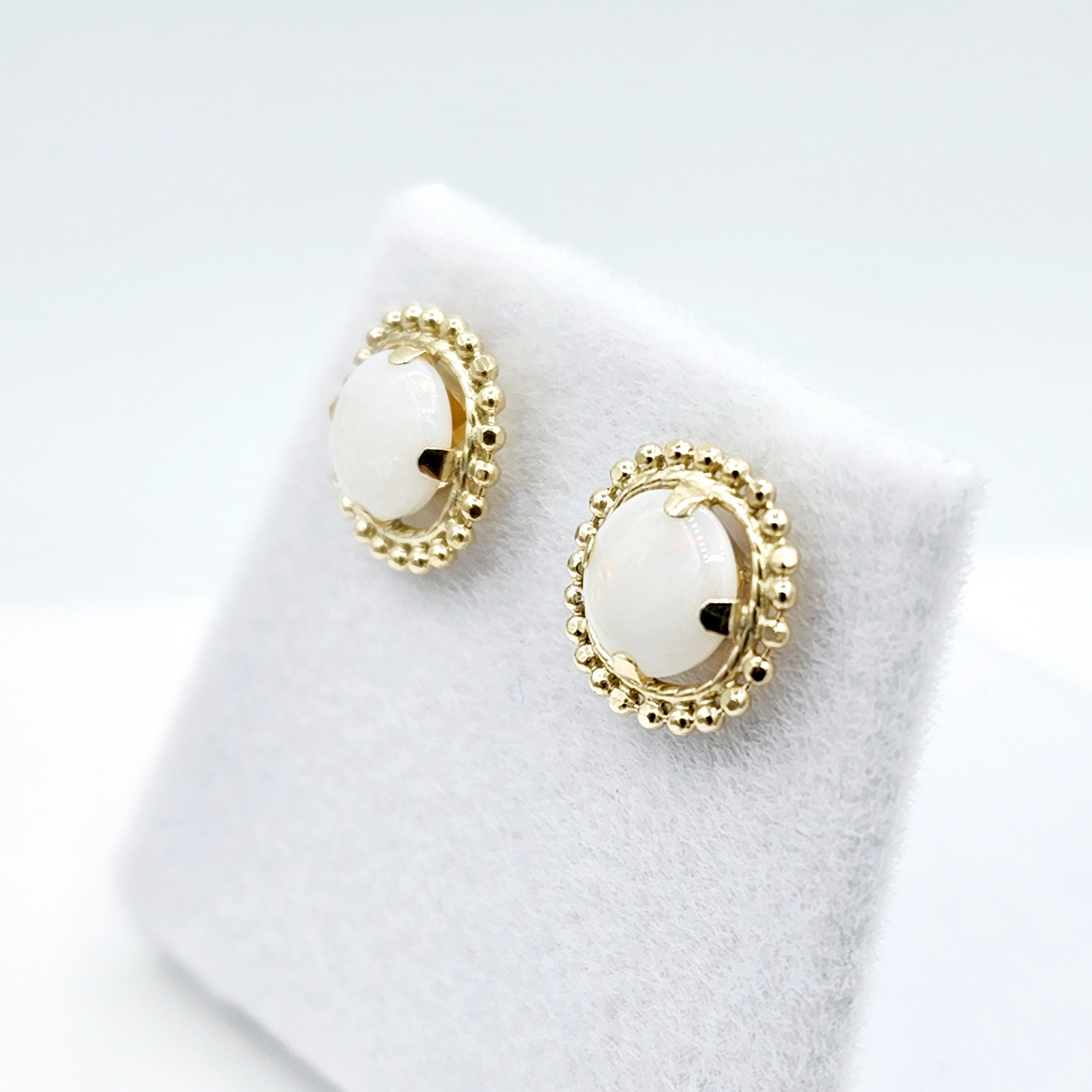 Gold Opal Stud Earrings, 10K Yellow Gold Milgrain Design Genuine Opal 6x6mm Stud Earrings , October Birthstone Earrings Gift for Women