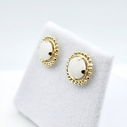 Gold Opal Stud Earrings, 10K Yellow Gold Milgrain Design Genuine Opal 6x6mm Stud Earrings , October Birthstone Earrings Gift for Women