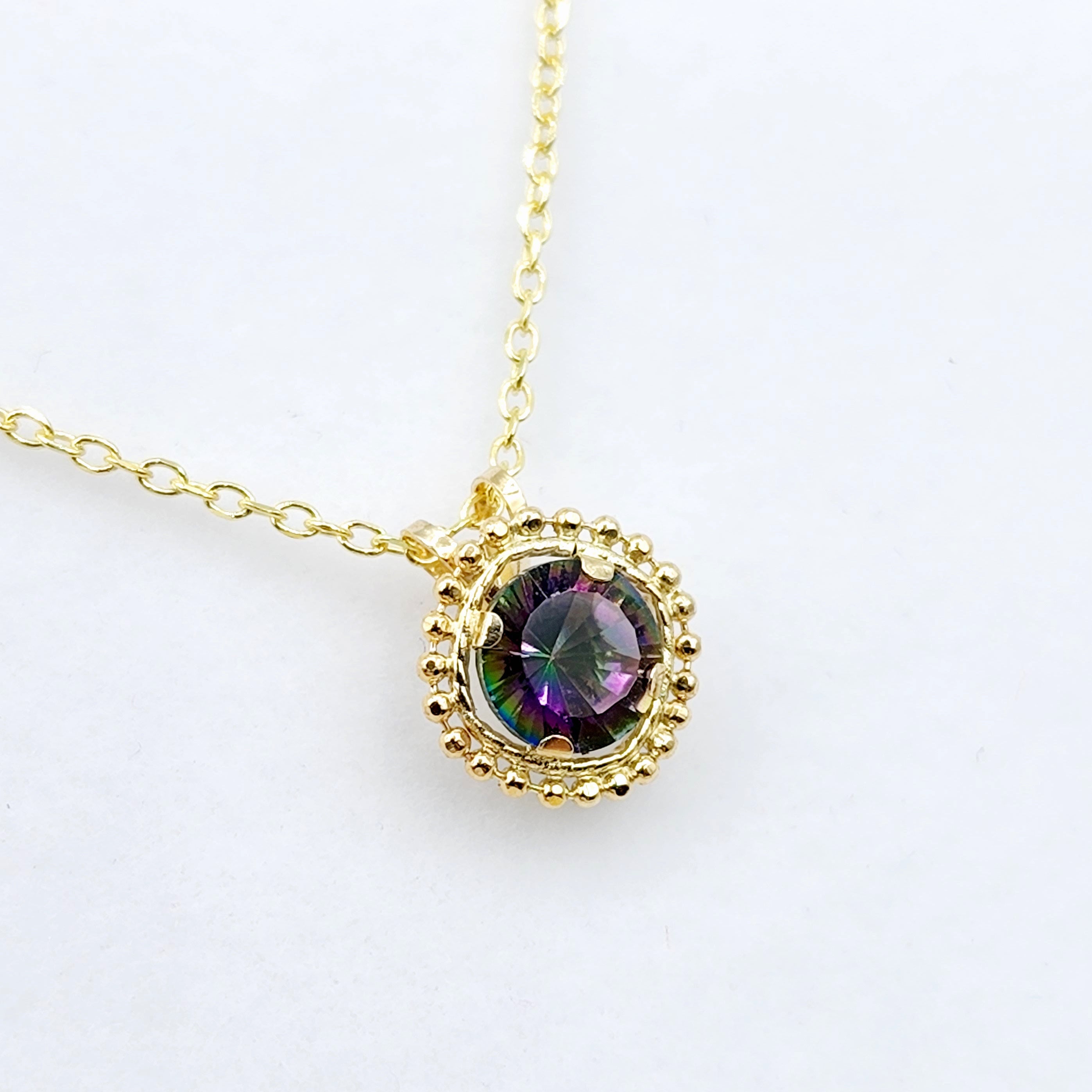 Gold Mystic Topaz Pendant | 10K Yellow Gold Milgrain Genuine Mystic Topaz 6x6mm Pendant | Mystic Topaz Necklace for Women