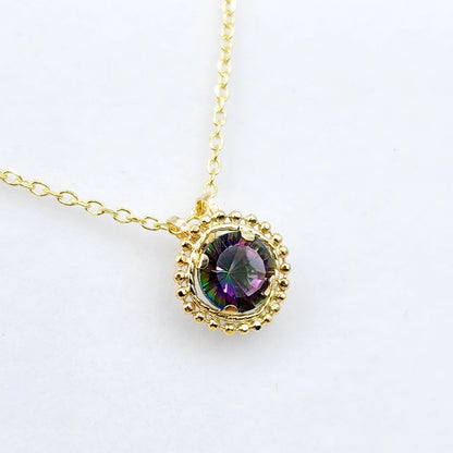 Gold Mystic Topaz Pendant | 10K Yellow Gold Milgrain Genuine Mystic Topaz 6x6mm Pendant | Mystic Topaz Necklace for Women