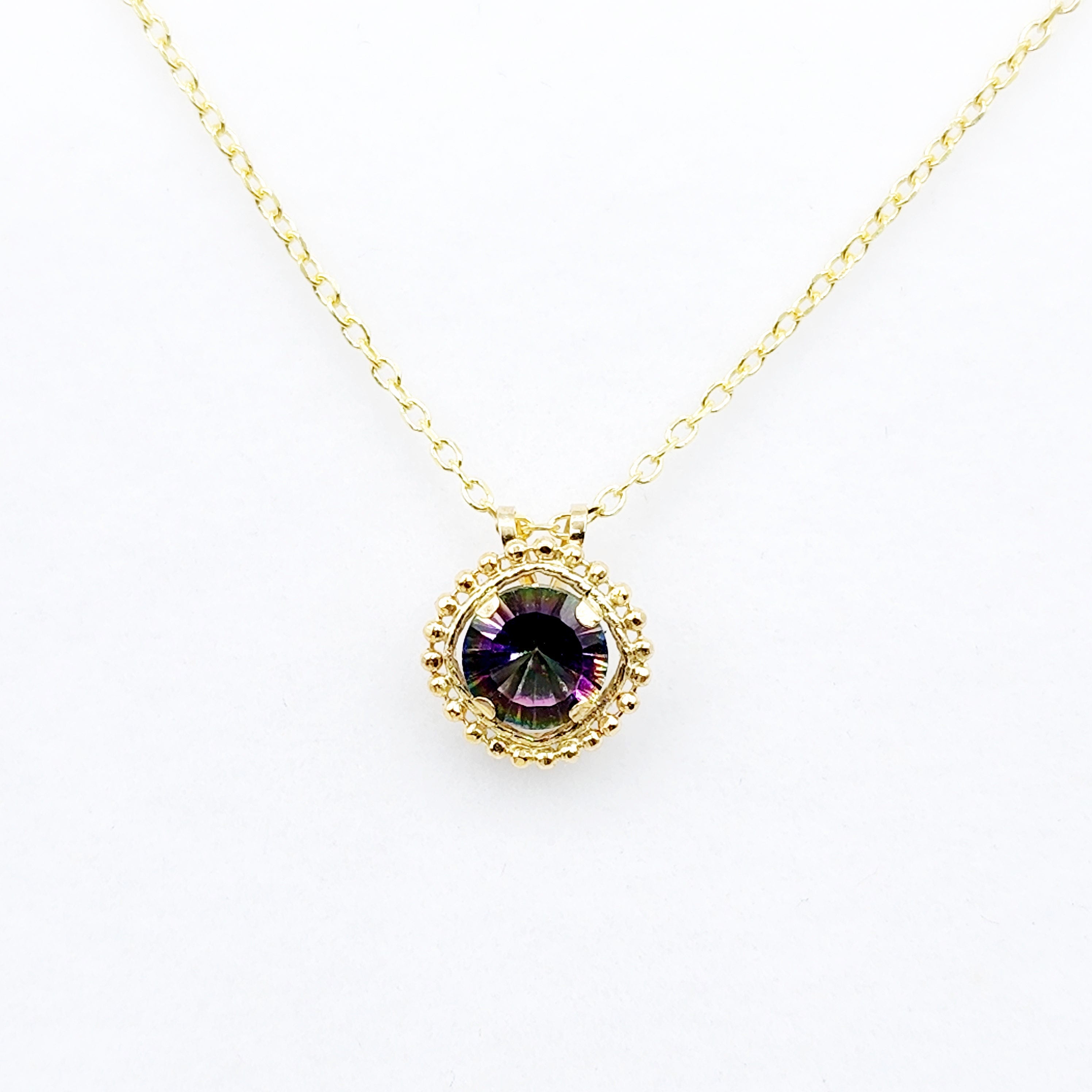 Gold Mystic Topaz Pendant | 10K Yellow Gold Milgrain Genuine Mystic Topaz 6x6mm Pendant | Mystic Topaz Necklace for Women