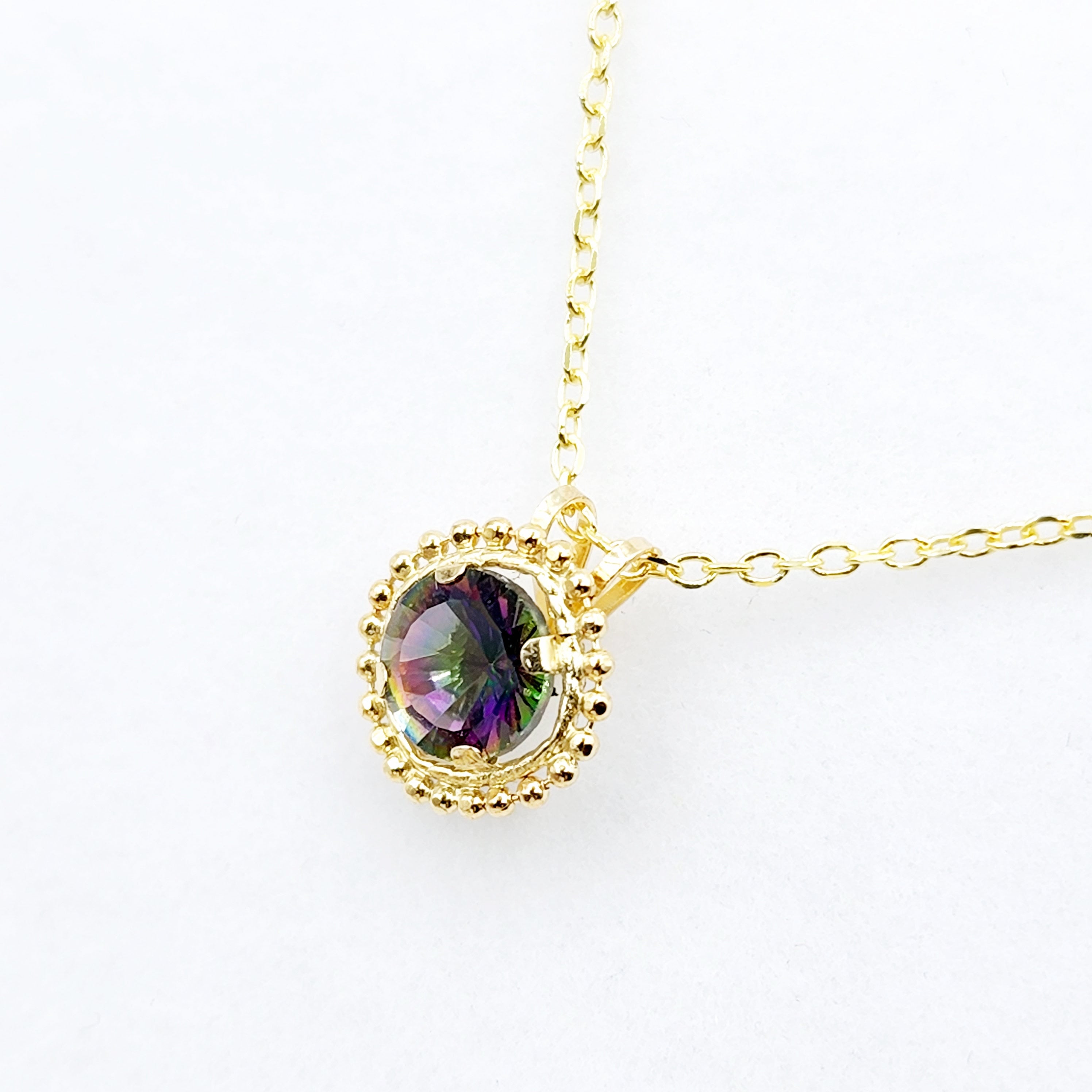 Gold Mystic Topaz Pendant | 10K Yellow Gold Milgrain Genuine Mystic Topaz 6x6mm Pendant | Mystic Topaz Necklace for Women