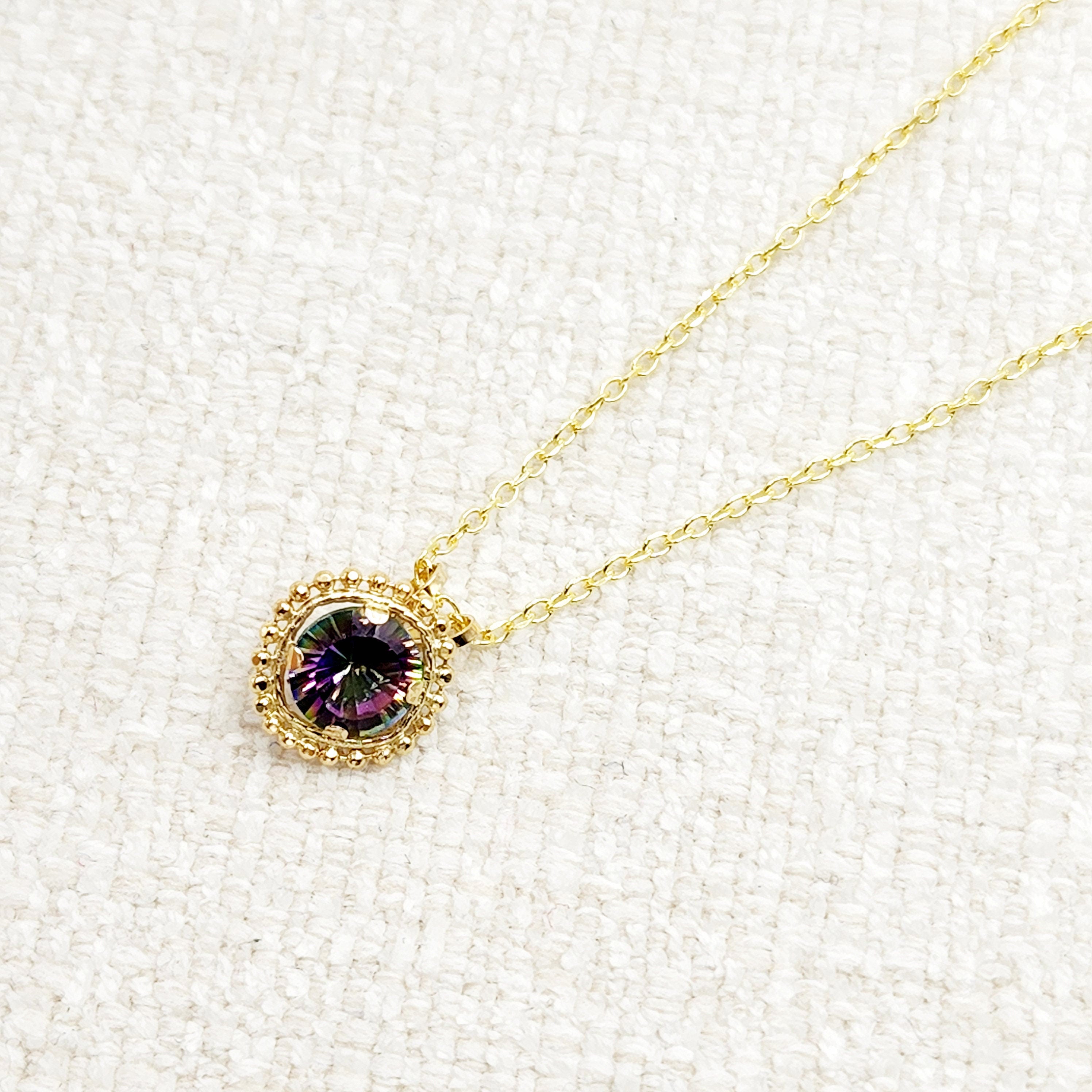 Gold Mystic Topaz Pendant | 10K Yellow Gold Milgrain Genuine Mystic Topaz 6x6mm Pendant | Mystic Topaz Necklace for Women