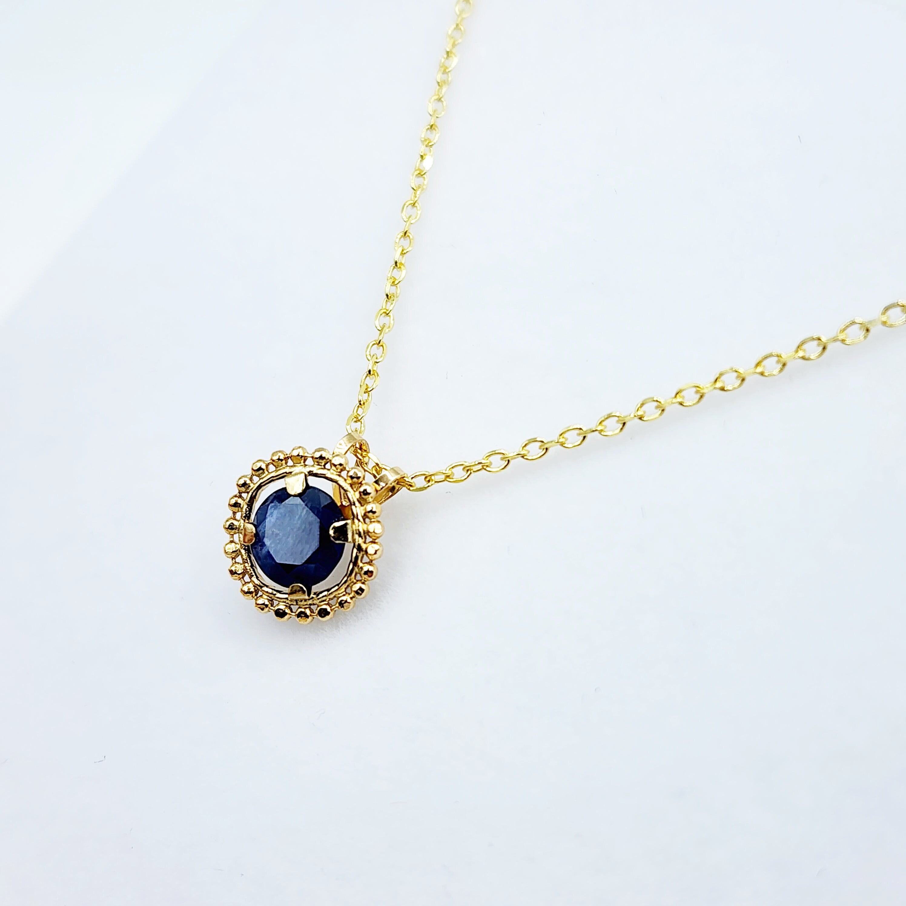 Gold Blue Sapphire Pendant | 10K Yellow Gold Milgrain Genuine Blue Sapphire 6x6mm Pendant | Blue Sapphire Necklace for Women