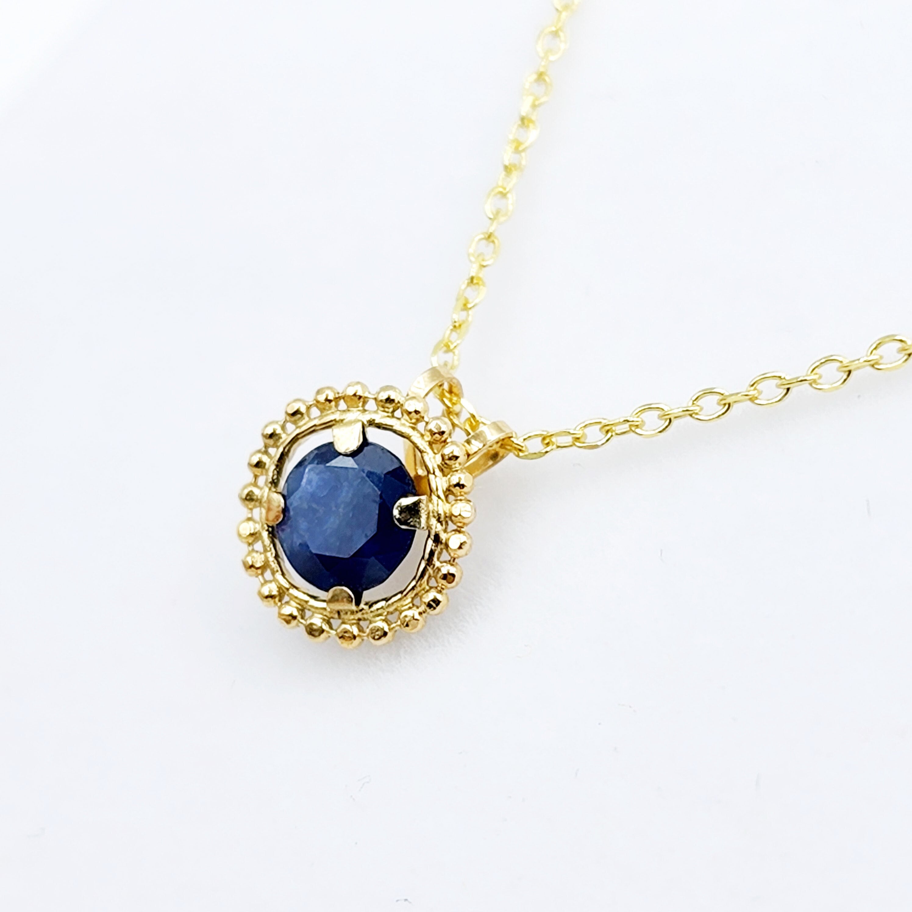 Gold Blue Sapphire Pendant | 10K Yellow Gold Milgrain Genuine Blue Sapphire 6x6mm Pendant | Blue Sapphire Necklace for Women