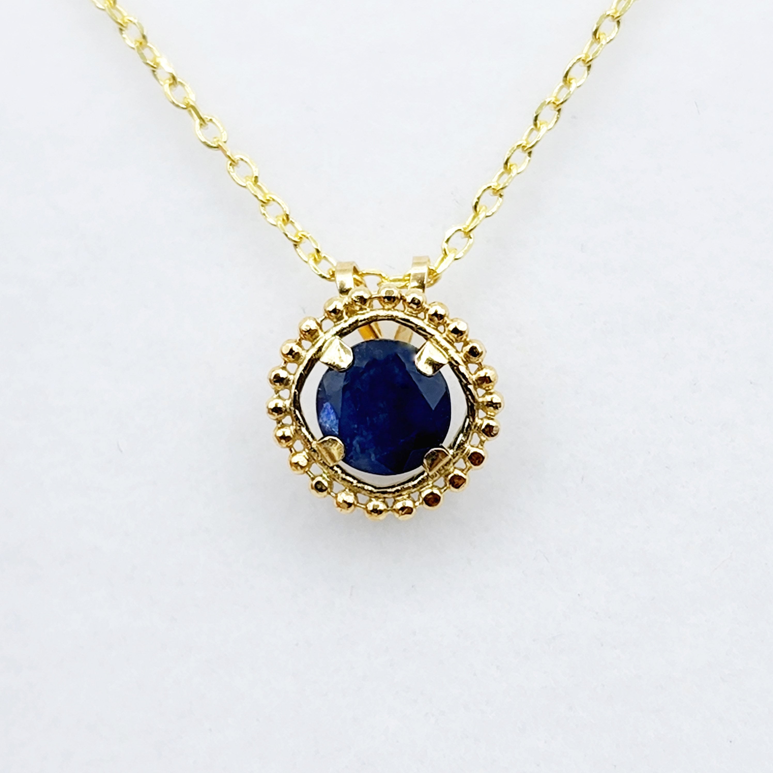 Gold Blue Sapphire Pendant | 10K Yellow Gold Milgrain Genuine Blue Sapphire 6x6mm Pendant | Blue Sapphire Necklace for Women
