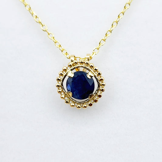 Gold Blue Sapphire Pendant | 10K Yellow Gold Milgrain Genuine Blue Sapphire 6x6mm Pendant | Blue Sapphire Necklace for Women