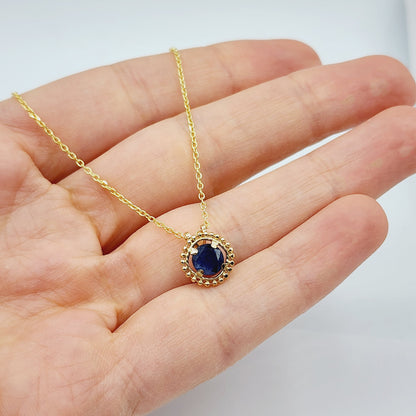 Gold Blue Sapphire Pendant | 10K Yellow Gold Milgrain Genuine Blue Sapphire 6x6mm Pendant | Blue Sapphire Necklace for Women