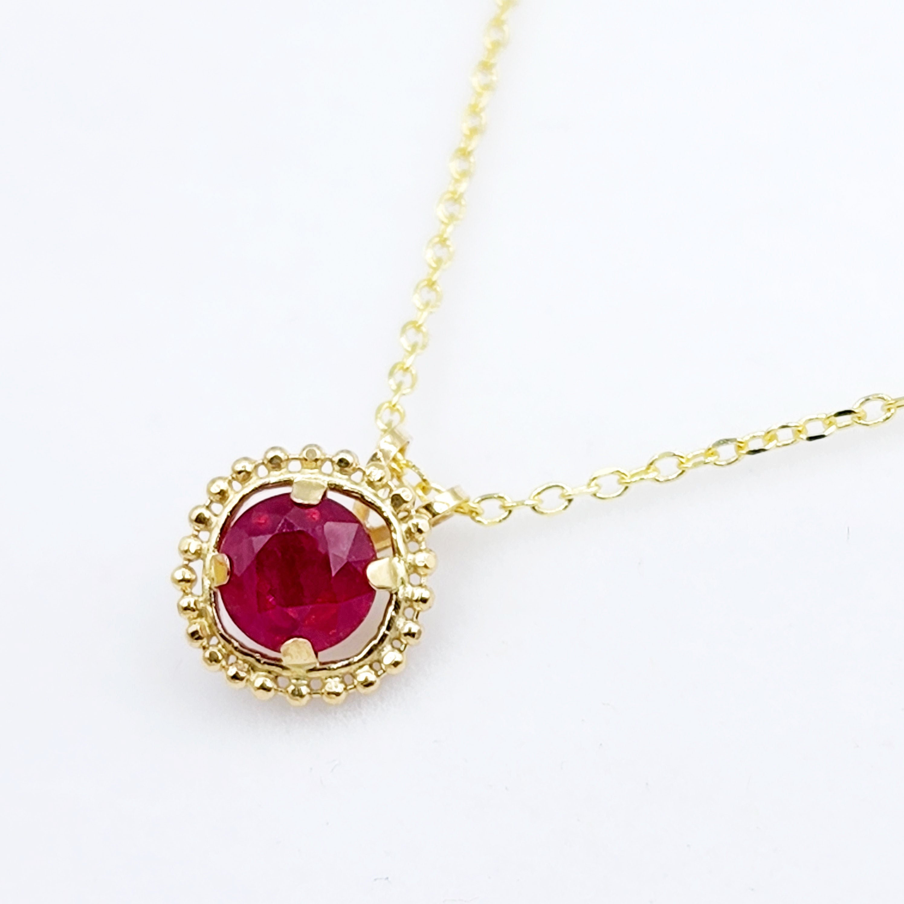 Gold Ruby Pendant | 10K Yellow Gold Milgrain Ruby 6x6mm Pendant | Ruby Necklace for Women, July Birthstone